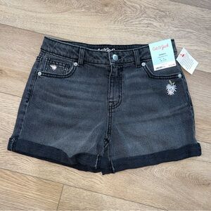 Cat & Jack Black Denim Shorts with Floral Embroidery Size 14 NWT